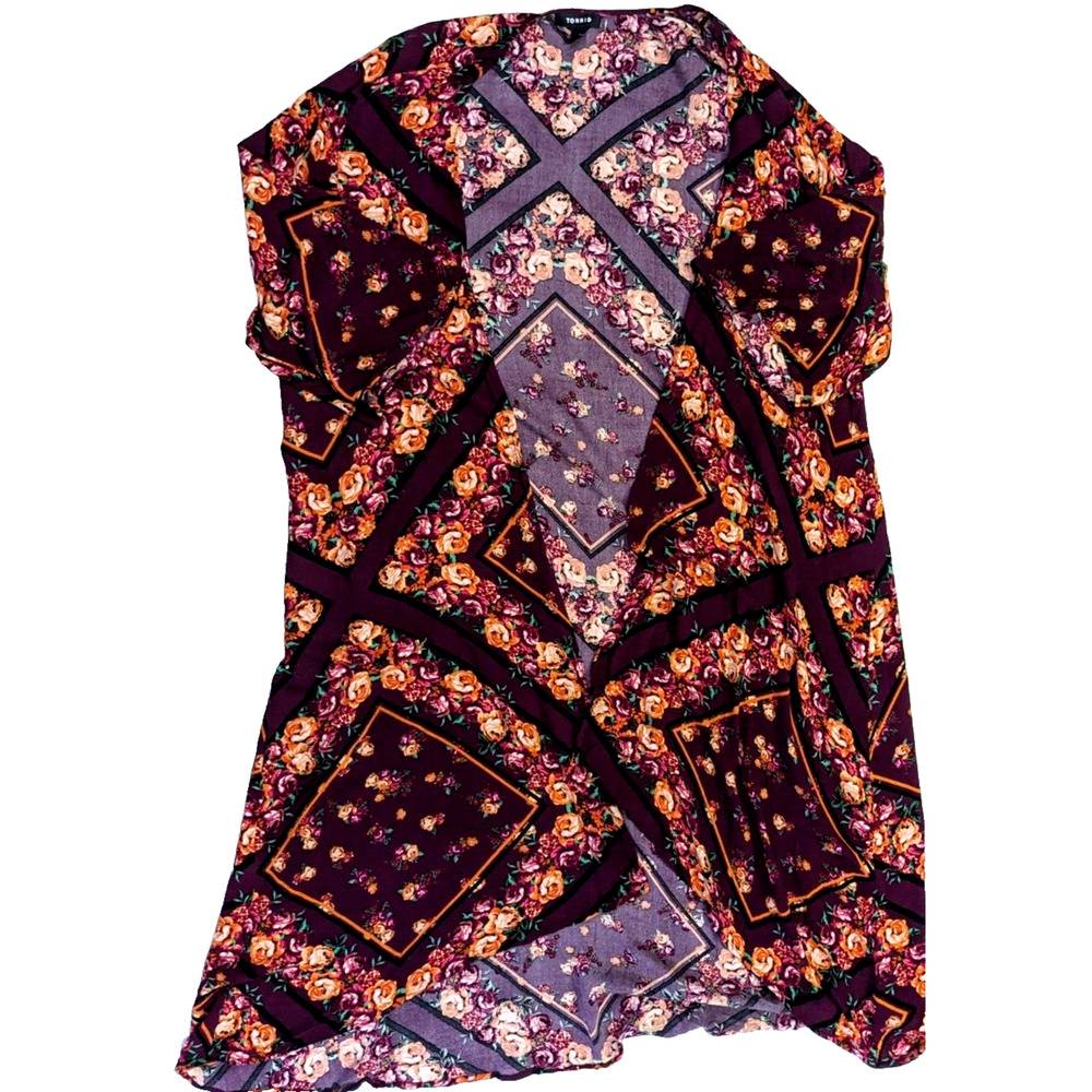 Torrid Kimono Size XL - 2XL Multicolor Floral Georgette Short Sleeve Hi Lo Hem
